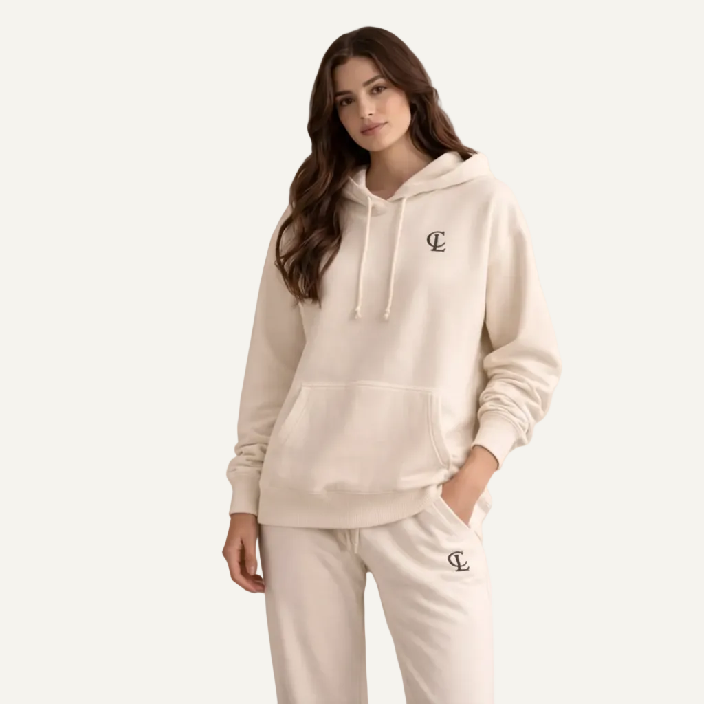 Model wearing hoodie (clean neutral background)