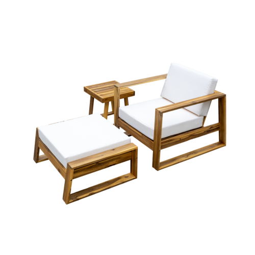 Acacia Wood Outdoor Lounge Set - Chair & Ottoman, Perfect for Patios,